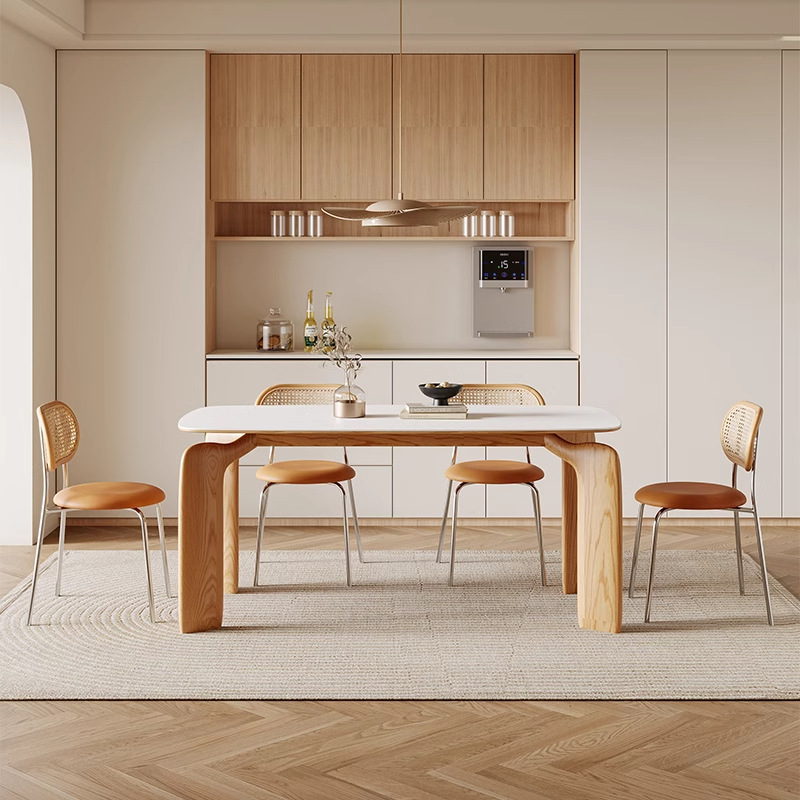 Danvance madera crema viento de pierna de elefante mesa de comedor pequeña mesa doméstica tabla de comedor de madera maciza rectangular