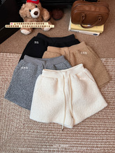 2025新款简约气质纯色毛呢抽绳高腰休闲裤女秋冬小众加厚包臀短裤