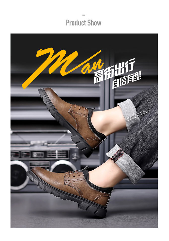 Giày da nam công sở cổ thấp đế bằng mũi tròn phong cách thường ngày — DT2391 màu nâu chi tiết 26