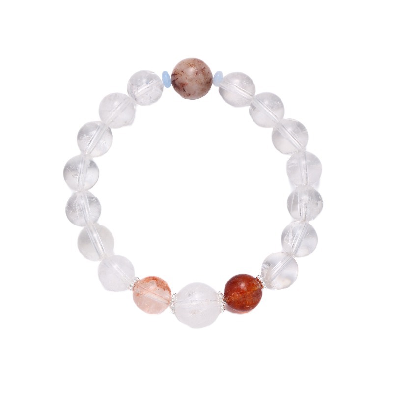 Nuevo estilo chino estrella de goma roja flor granada cristal blanco cristal verde de piedra natural pulsera de cuentas pulsera mujer