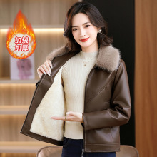 加绒加厚皮衣外套女2025春秋冬新款中年妈妈装PU皮夹克加绒上衣