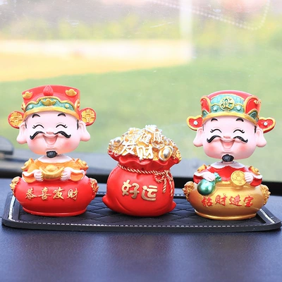 Interior Decoration, Car ornaments - s024-shaking-his-head-god-of-wealth-congratulations-on-making-a-fortune-and-making-a-fortune-red-good-luck-money-bag-small-diamond-anti-slip-mat