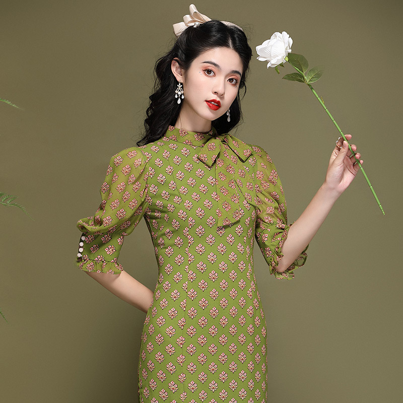 Elegant lightweight shiffon cheongsam
