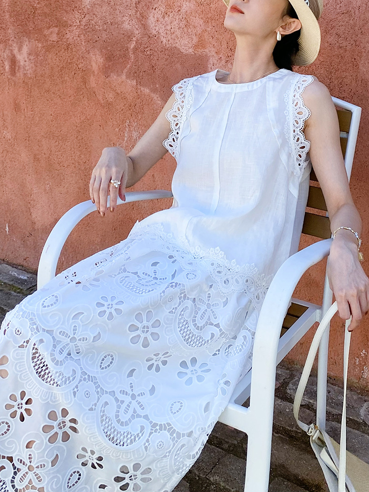 Shenzhen Nanyou European-Style Women's Clothing, Ladylike Style Suit, Women's Linen Top, Women's Summer Hollow-Out Embroidered Elegant Skirt