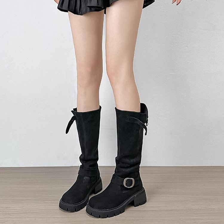 Black autumn retro universal elastic high boots platform