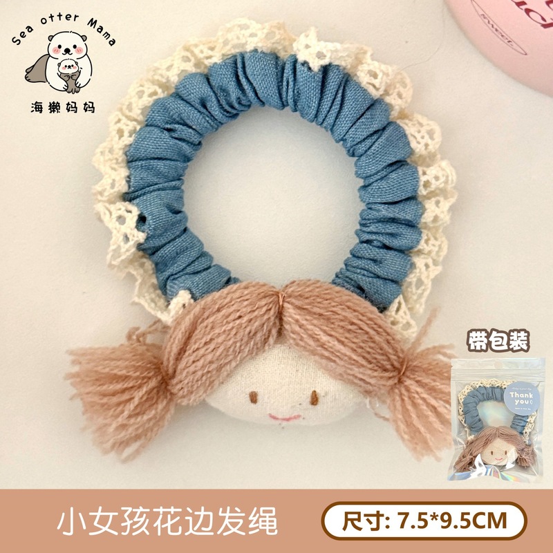 韩系甜美布艺娃娃发夹发绳可爱侧边碎发刘海夹高弹力马尾发圈发饰|undefined
