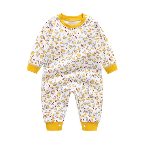 Autumn New Arrival Pure Cotton Boneless Shoulder-Sleeve Onesie Baby Long Sleeve Hooded Top Boneless Children's Climbing Suit Wholesale