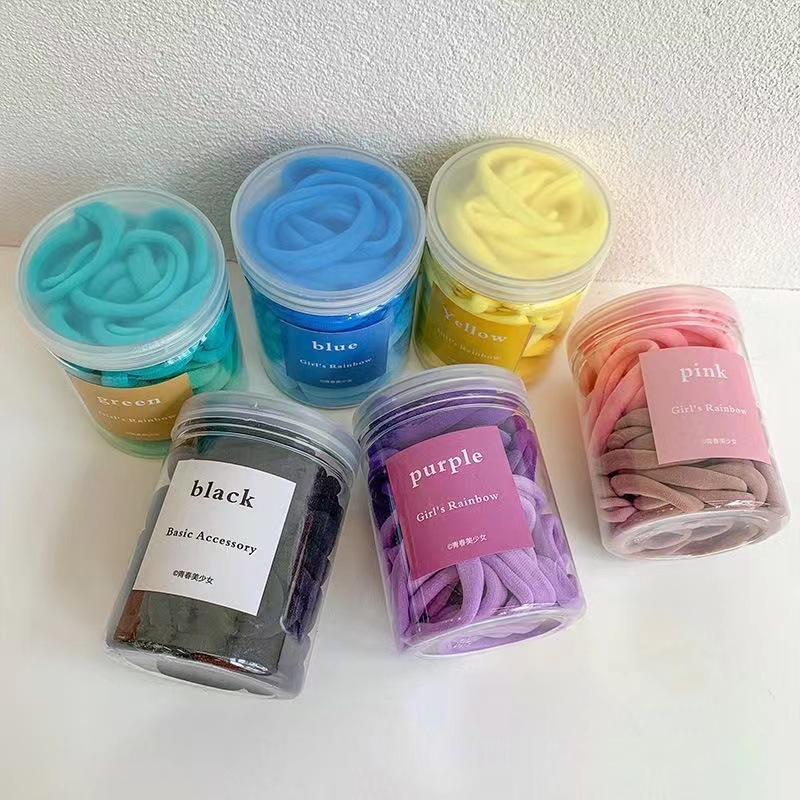 [Venta caliente transfronteriza] 50 cuerdas para el cabello enlatadas, gomas de goma de alta elasticidad de dos colores degradados sin costuras, anillos para el cabello al por mayor