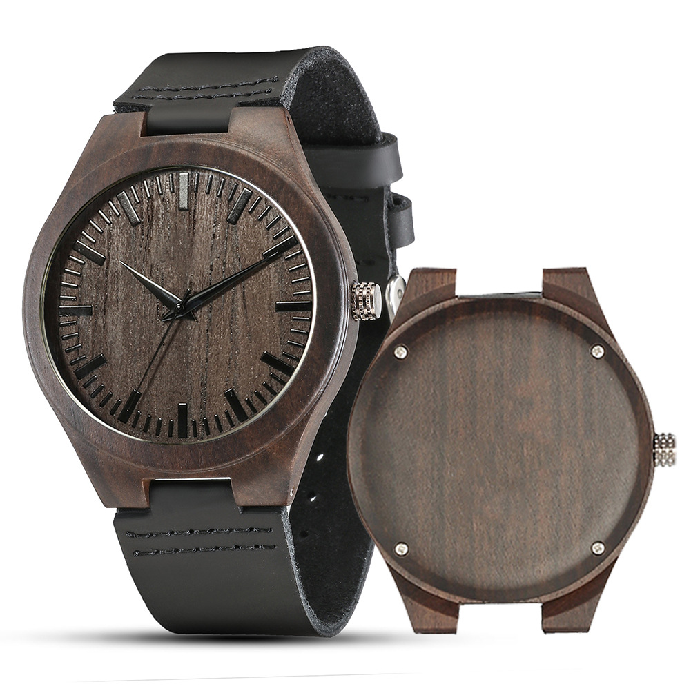 Cross-Border Hot Selling Men's Large Dial Quartz Wooden Watch Supports Engraving DIY Niche High-End Street Stall Watch Wholesale