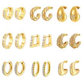 跨境时尚粘钻不锈钢耳环 女式百搭镶嵌锆石耳扣 轻奢潮流耳饰批发