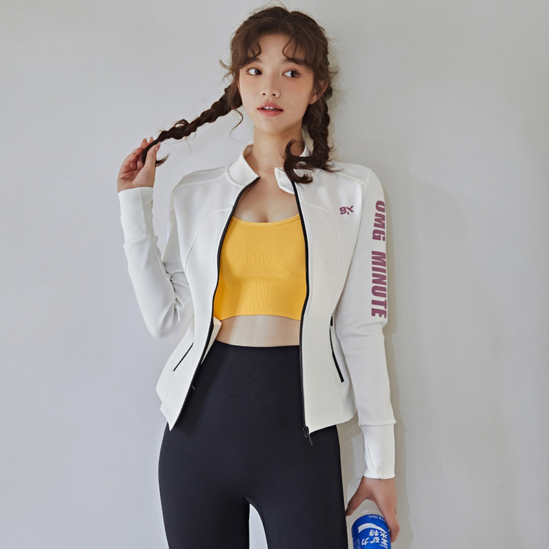 Autumn and Winter New Alphabet Yoga Coat Top Women's Tight Waist Slimming High Stretch Collar Fitness Wear Sports Jacket Autumn and Winter New Alphabet Yoga Coat Top Women's Tight Waist Slimming High Stretch Collar Fitness Wear Sports Jacket