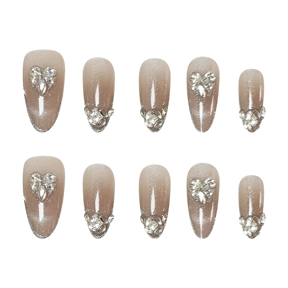 Uñas de uñas hechas a mano, 10 piezas, parche de uñas de ojo de gato de código dividido, armadura de desgaste de diamantes de galaxia brillante