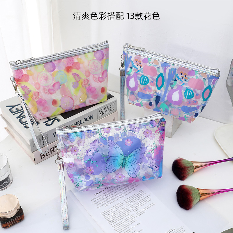 Korean-style Transparent Waterproof pvc Cosmetic Bag ins-style Cartoon Large Capacity Girl's Pencil Case Storage Bag Wash Bag
