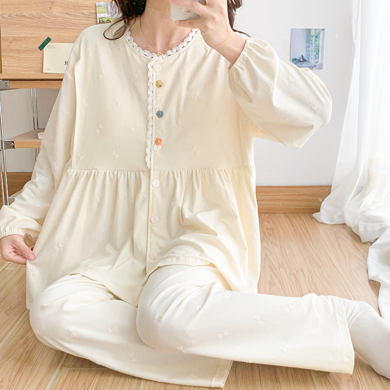 Pure Cotton 10A Postpartum Clothing, Spring & Fall Maternity Pajamas, Nursing Clothing, Summer Pregnancy Adjustable Home Clothing Set