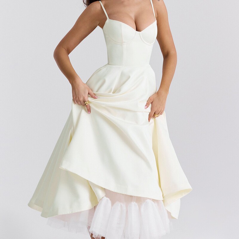 2025 New Summer European and American High-end Male Sling Main Dress French Mesh Large Swing Double Sling dress