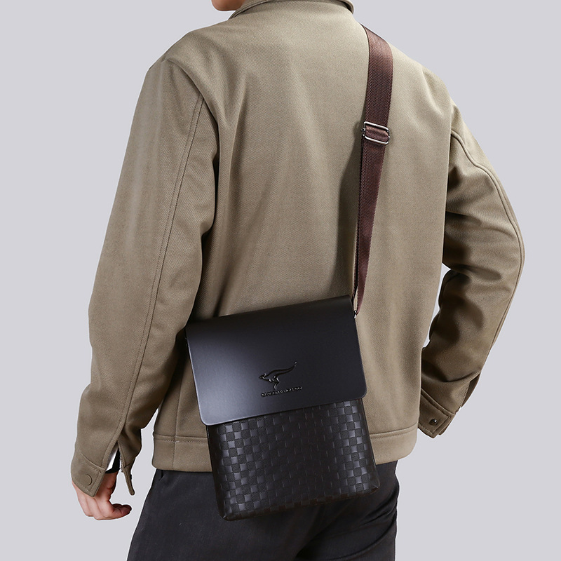 Bolso bandolera de hombre de estilo nuevo a cuadros al por mayor transfronterizo, bolso de mensajero, bolso de hombre retro de moda de cuero suave, bolso de cuero para hombre