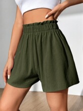 I 84680 Casual Solid Color Pleated Shorts �����ޱ߶̿�