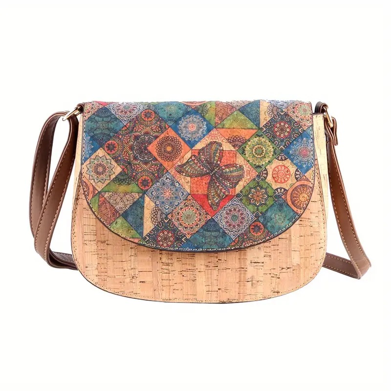 2024 New Cork Print Art Flip Saddle Versatile Casual Butterfly Back Zipper Crossbody Bag_voghion.com