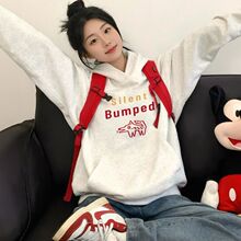 白灰色连帽卫衣女春秋薄款2025新款爆款韩系慵懒风秋冬加绒上衣