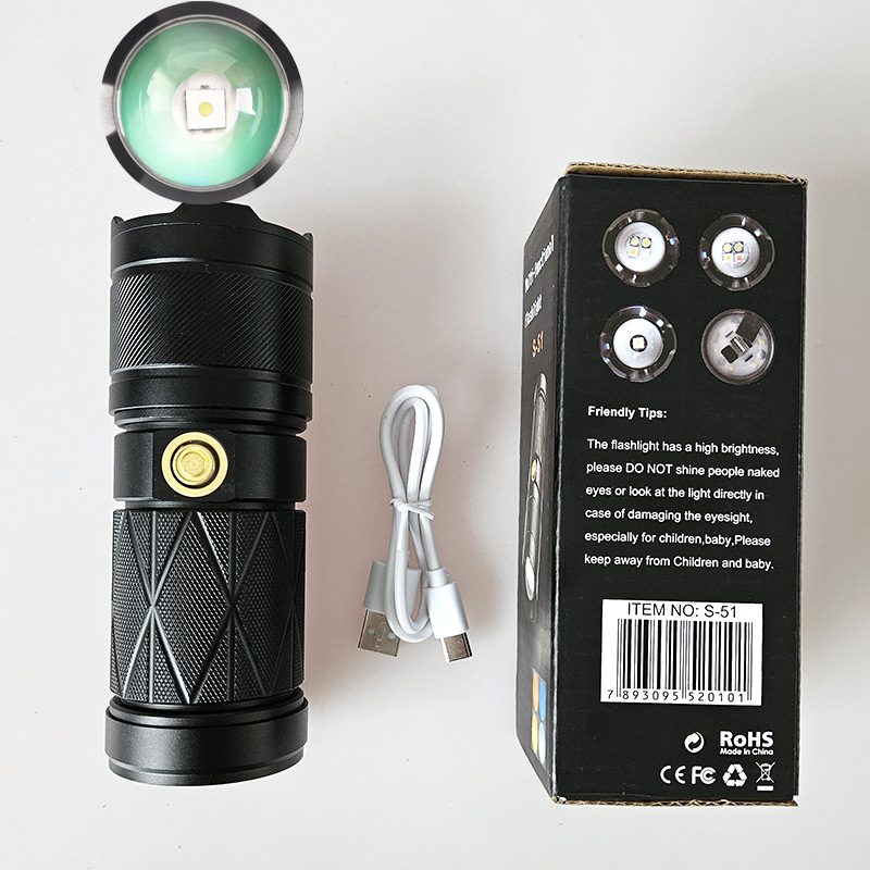 Nuevo fotógrafo de cuatro colores zoom antorcha láser blanca recargable maquillaje en vivo de emisión remota luz super brillante