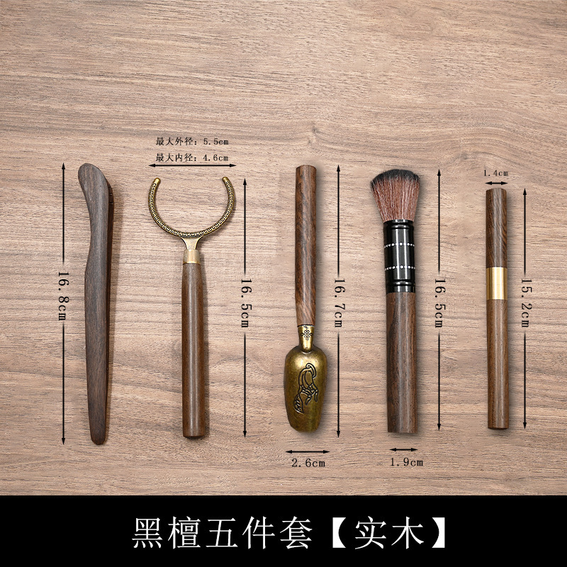 【】茶道六君子 零配 黒檀五点セット 茶杓 茶杯 茶叉 茶針 茶釜筆 卸売茶道具|undefined
