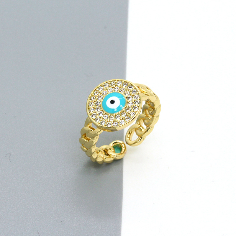 Retro Personality Full Diamond Color Round Eye Ring Turkey Devil's Eye Open Ring display picture 3