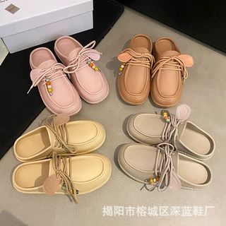 一脚蹬袋鼠鞋半拖女款2025年新款早秋小众外穿休闲时尚百搭包头拖
