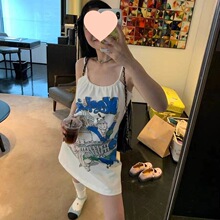 同款滑板女孩美漫涂鸦吊带裙多巴胺叛逆千金风短裙ins薄款