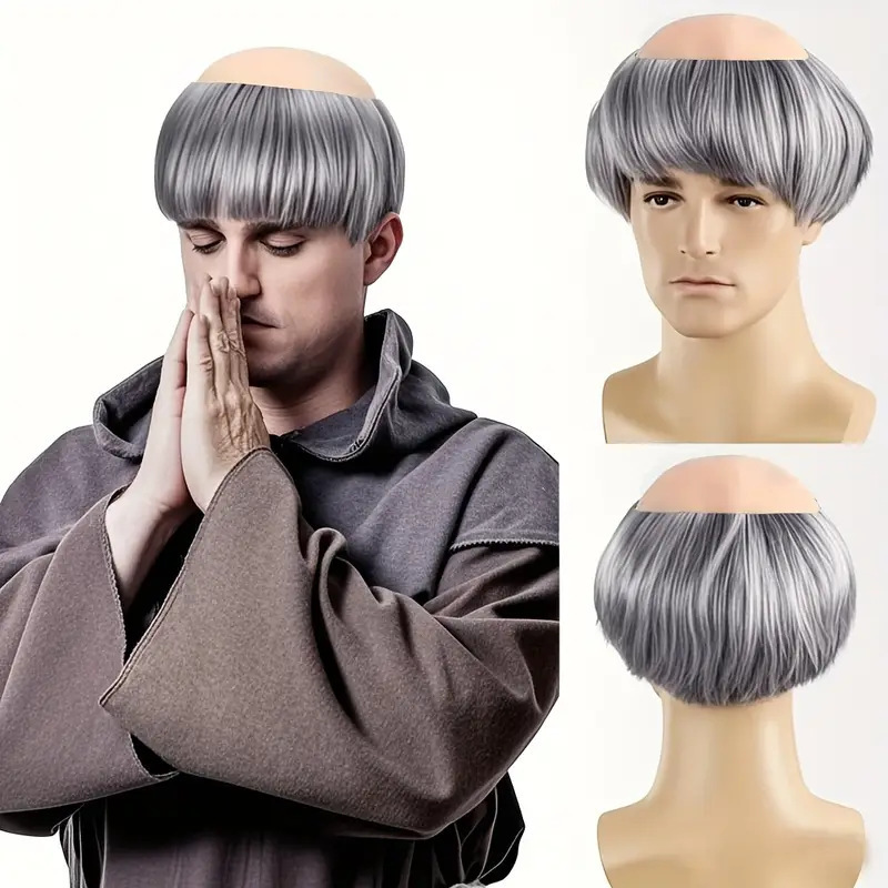 Halloween Bald Wig Monk Wig Brown Bald Cap for Children and Adults Monk Role Wig Suitable Halloween Bald Wig Monk Wig Brown Bald Cap for Children and Adults Monk Role Wig Suitable