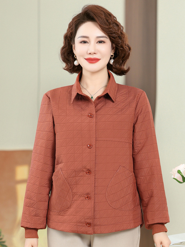 气质妈妈装开衫秋季新款翻领纯色长袖外套大码中老年女装厚款衬衫|undefined