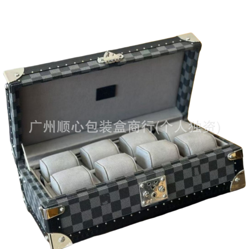 Lujia 時計ボックス老眼黒花時計収納ボックス中古ハイエンドディスプレイボックス黒格子 8 桁ジュエリーボックスハードボックス|undefined
