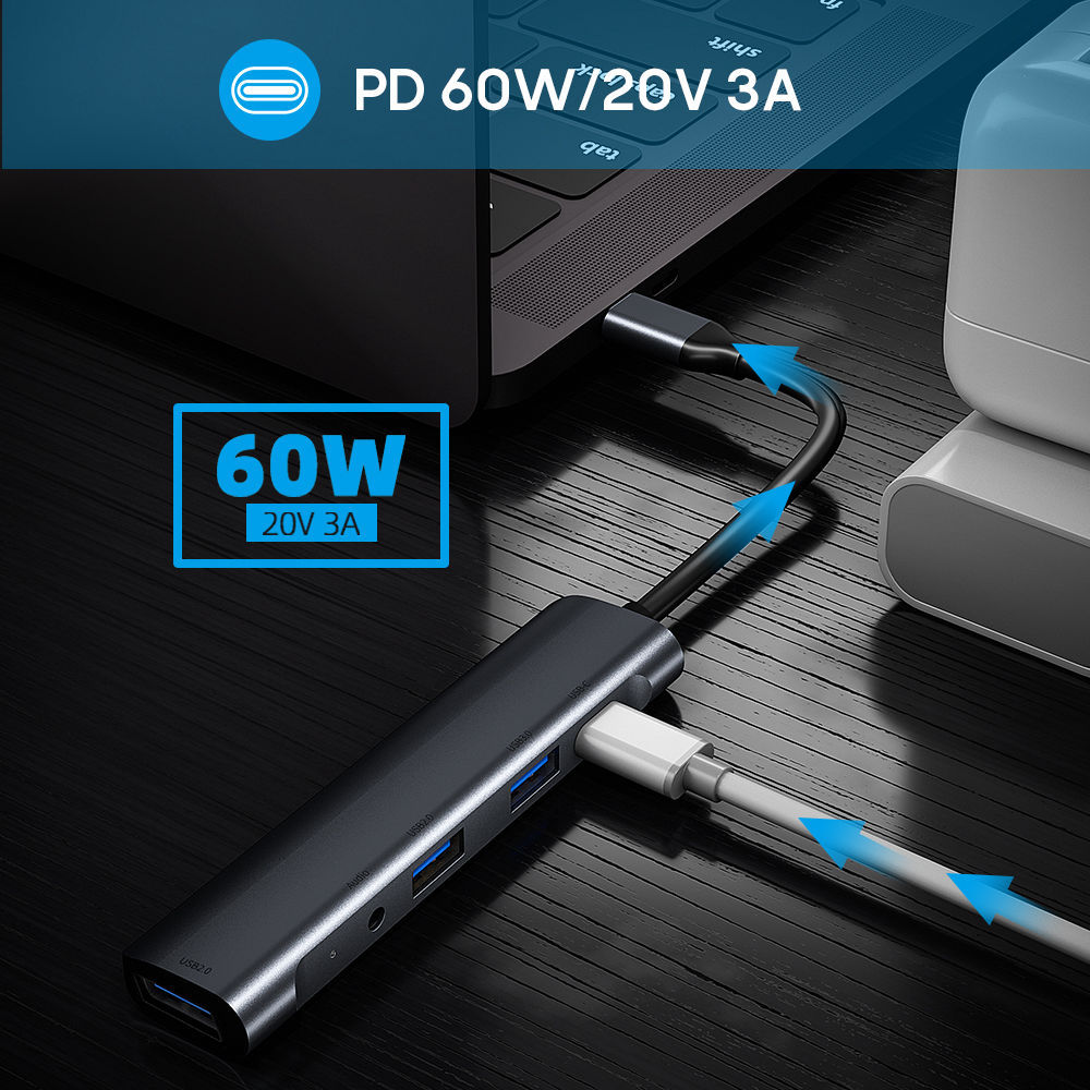 Jiaying K561 Expansion Dock Type-C to 3.5mm Audio PD Charging Computer Expansion USB Hub