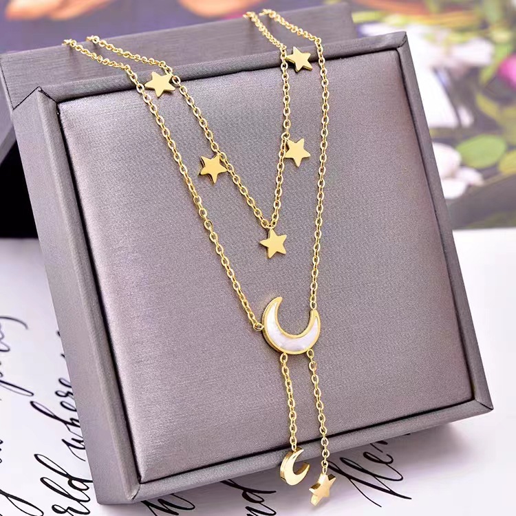 Layered Necklaces Classification Elegant Retro Lady Star Moon Titanium Steel Plating Layered Necklaces