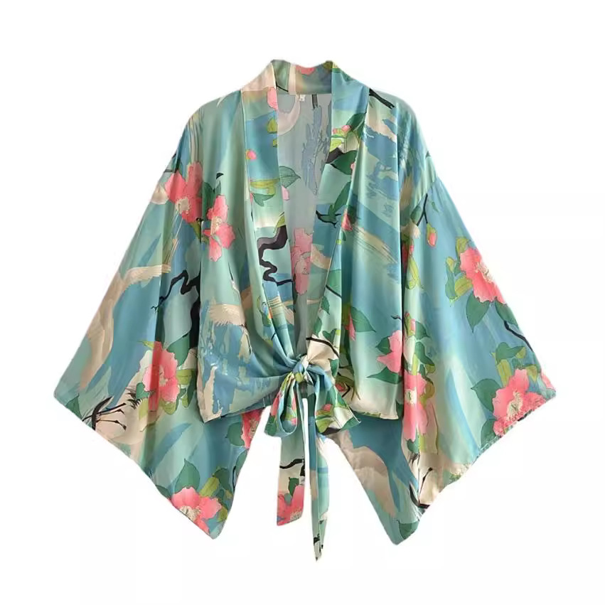 Abbigliamento donna Top da donna con scollo a V e maniche a pipistrello, stampa alla moda, stile bohémien, coprispalle per occasioni formali e casual._voghion.com