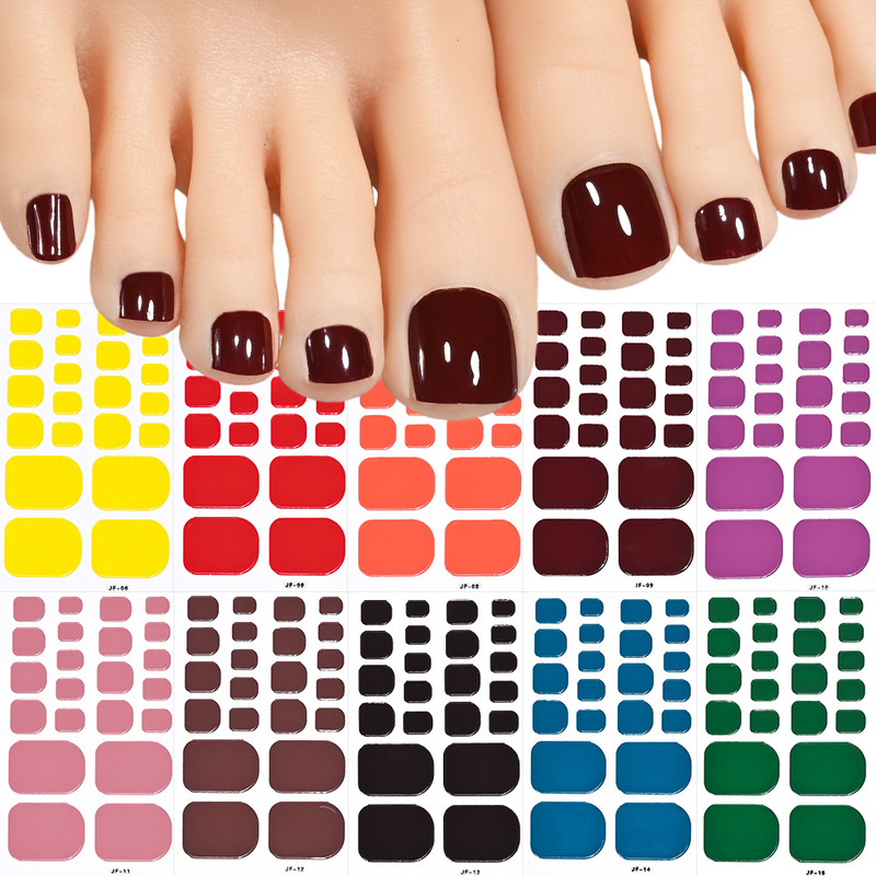 Solid color toe nail stickers, glossy and matte, no-bake waterproof nail stickers, short square and round solid color toe nail stickers