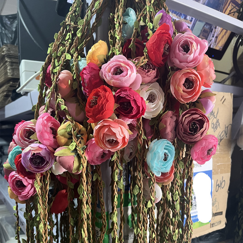 帽子藤条仿真花花环帽子装饰品钩针编织帽子配件