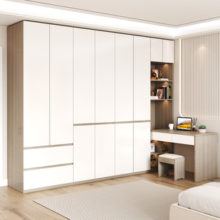 One-Piece Desk and Wardrobe Integrated Kidsren's Small Apartment Wardrobe Combination Student Solid Wood Multi-Layer Board Corner Computer Desk
