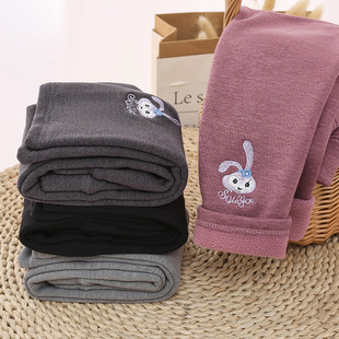 Children's Autumn and Winter Fleece-lined Leggings Girls New Embroidered Bunny Trousers Small and Medium-sized Children's Baby Fleece Warm Pants