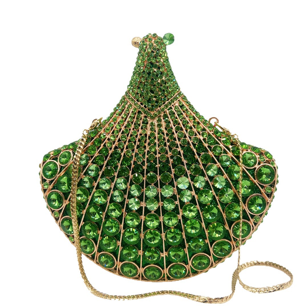 Bolso de piedra transfronterizo nuevo ventilador de diamante de diamante bolso de mano bolso de fiesta de diamantes hueco bolso de mujer