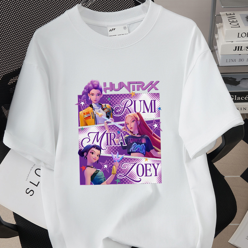高质量动漫卡通女团印花短袖T恤成人宽松260克纯棉上衣0704