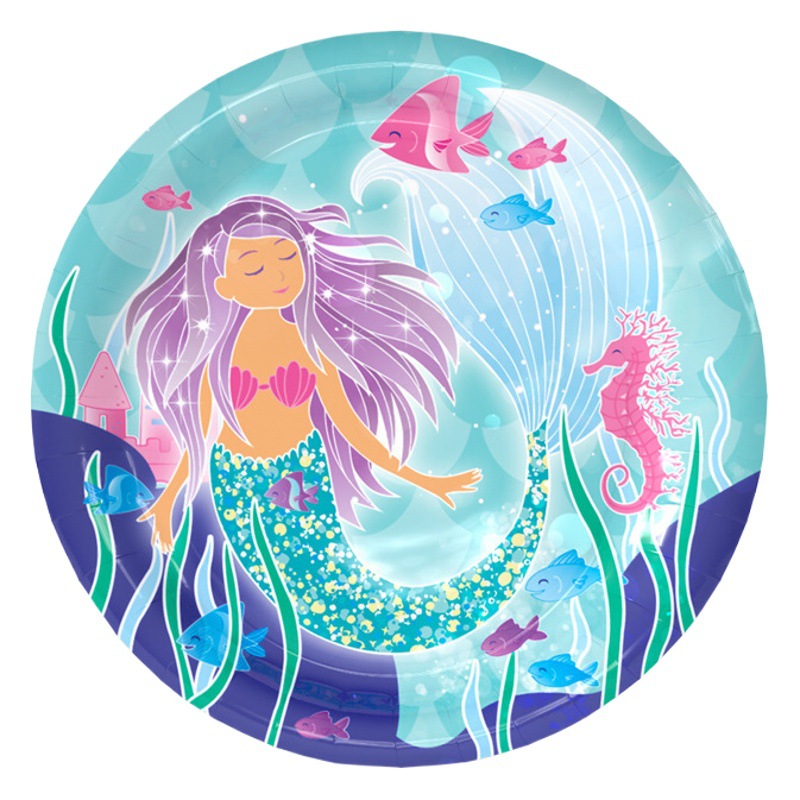 Amazon nueva segunda generación sirena azul fishtail fiesta decoración azul fishtail Amazon vajilla traje