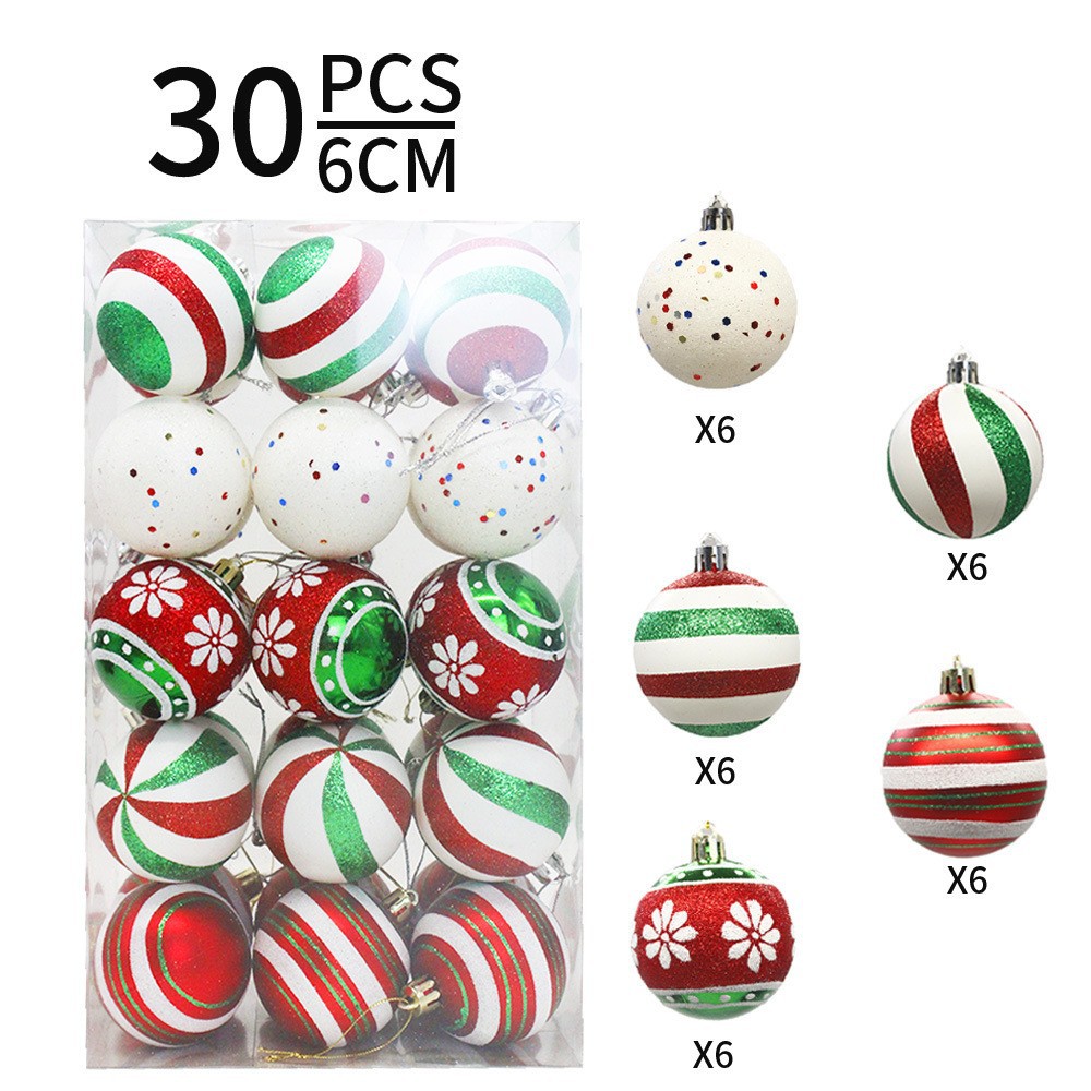 Navidad nueva bola de Navidad pintada a mano 6cm caja de PVC decoración de árbol de Navidad galvanizado centro comercial colgante de bola de plástico