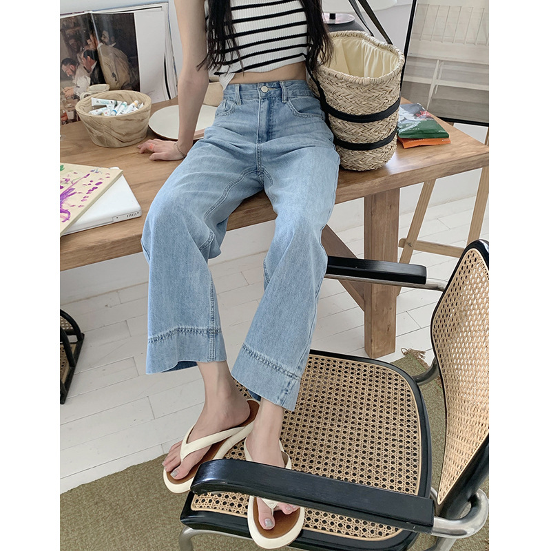 여성용 청바지 2026 여름 신상 루즈핏 한국 스타일 하이웨이스트 슬림핏 블루 와이드 팬츠로 다리가 길어보인다