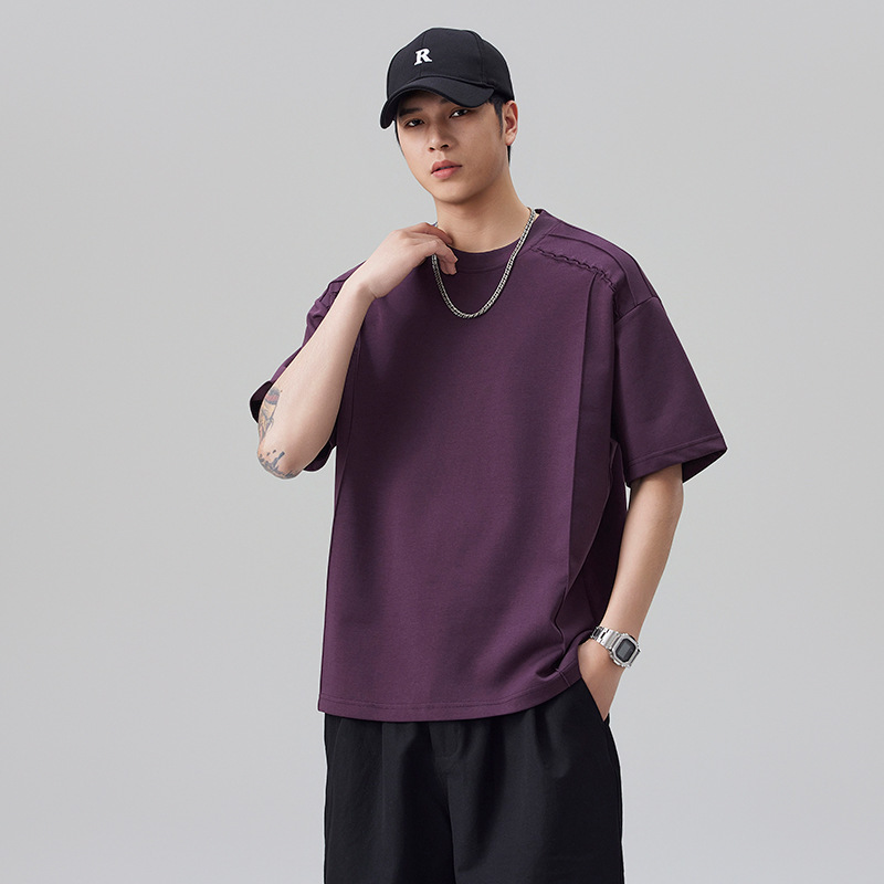 High-End American-Style Deconstructed Three-Dimensional Cut Short-Sleeve T-Shirt for Men, Summer Thin Style with Shoulder Pleat Design