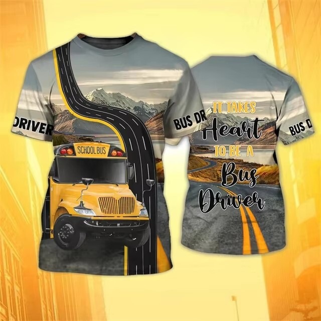 Summer Men's T-Shirt 3D Digital Printing Driver Campus Bus High-Definition Print Fashion Short-Sleeved Casual Cross-Border Style Summer Men's T-Shirt 3D Digital Printing Driver Campus Bus High-Definition Print Fashion Short-Sleeved Casual Cross-Border Style