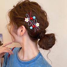 甜美红蓝花朵侧边发夹女蝴蝶结边夹前额刘海夹一字发卡鸭嘴夹发饰