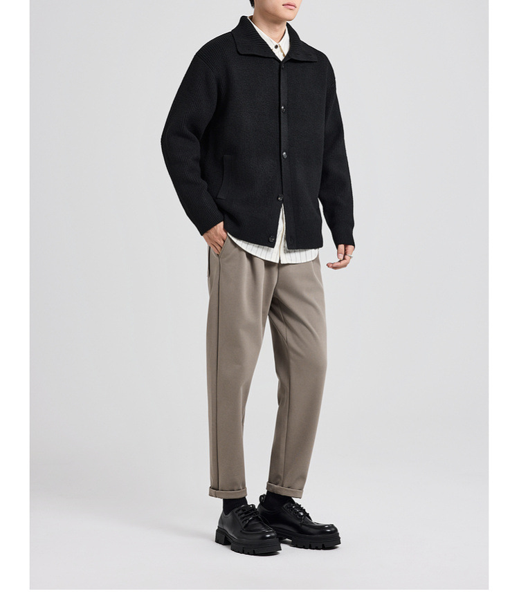Áo len cardigan nam phong cách Mỹ dệt kim nhung hoa — màu đen chi tiết 30