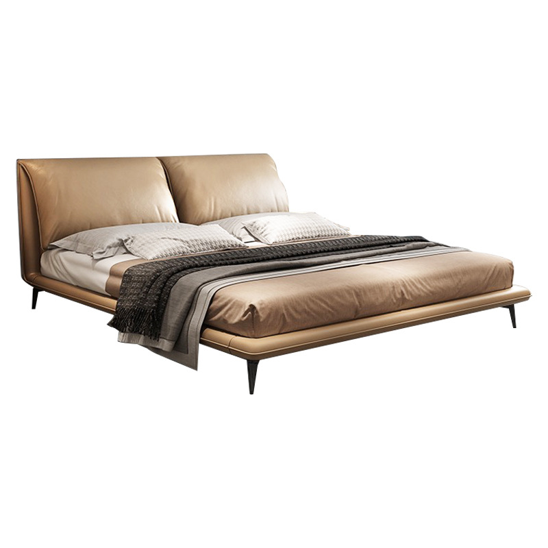 Moderno simple de lujo cama de cuero real 1,5 m cama doble 2,2 m dormitorio principal cama de boda italiano minimalista pequeño apartamento muebles