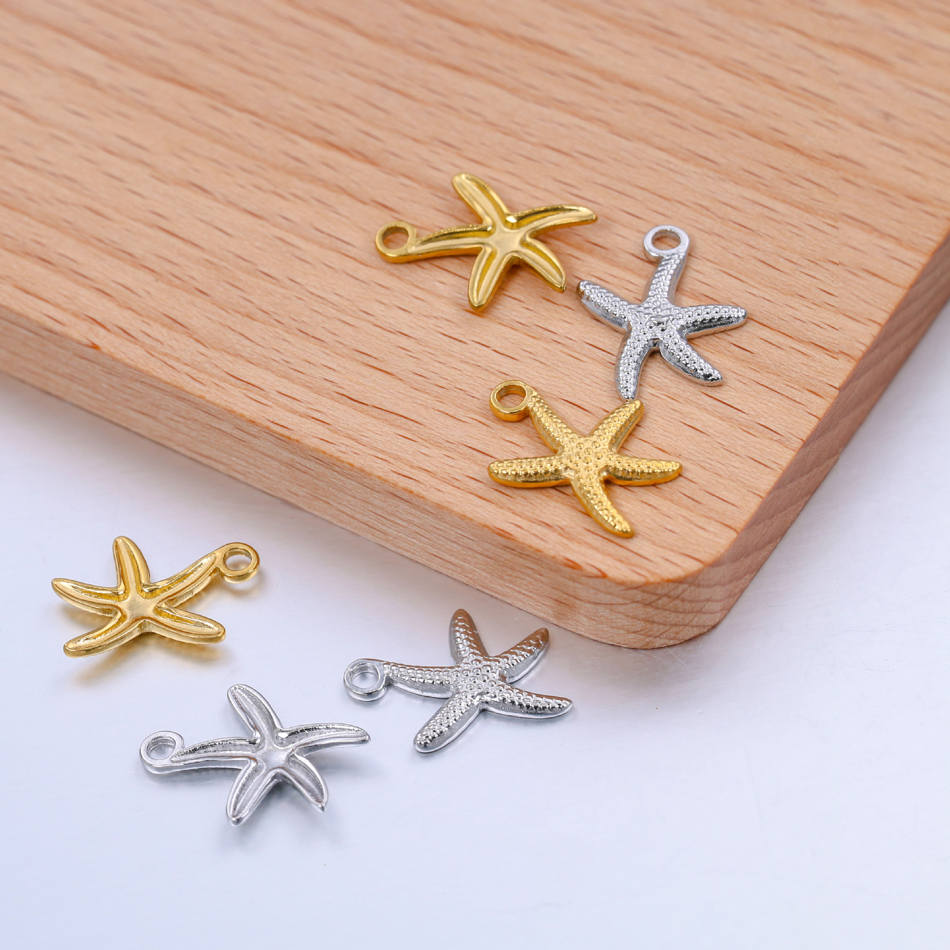 304 Stainless Steel Material A Pack Of 3 18*14mm 304 Stainless Steel Starfish Polished Pendant