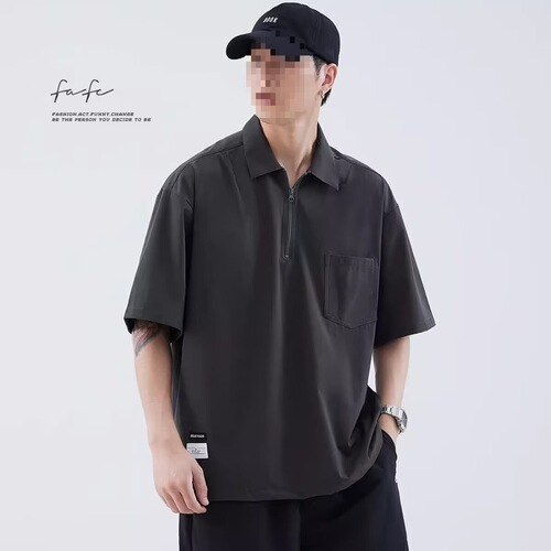 polo shirt, short-sleeved men's summer thin American retro loose casual quick-drying lapel half-zipper T-shirt top